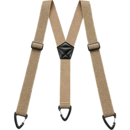 Beige Hosenträger in Y-Form mit drei schwarzen Klammern und schwarzem Mittelstück, Vorderansicht 10