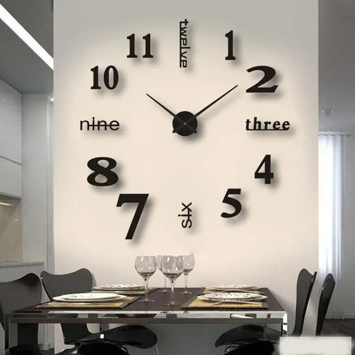 Große moderne Wanduhr in Schwarz, 3D-Design, Wohnzimmer, stilvolle Dekoration, DIY-Uhr.