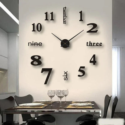 Große moderne Wanduhr in Schwarz, 3D-Design, Wohnzimmer, stilvolle Dekoration, DIY-Uhr.