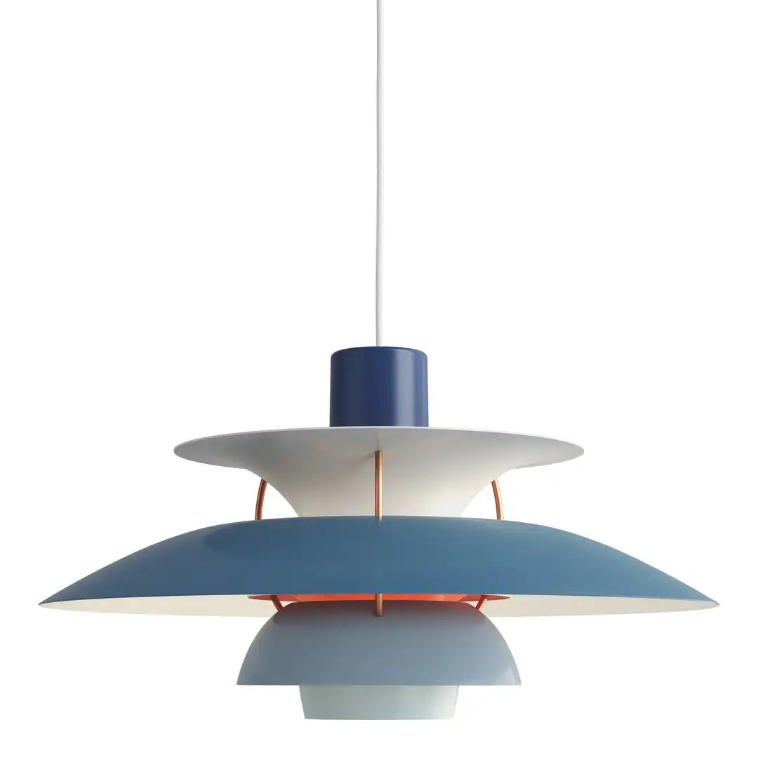 Moderne blaue Pendelleuchte aus Metall, skandinavisches Design, Wohnzimmerbeleuchtung.