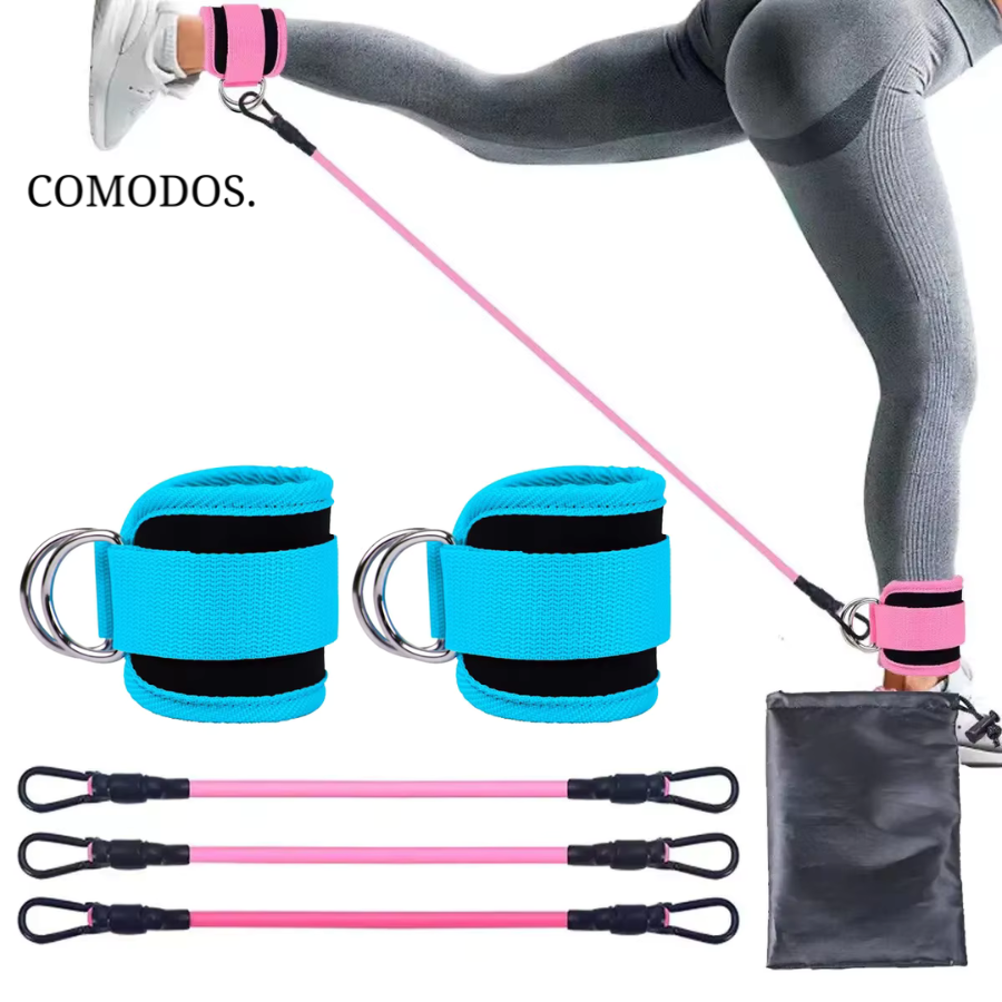 Fitness-Widerstandsband Set, rosa, mit Knöchelmanschetten, Beintraining, Heimtraining Zubehör.