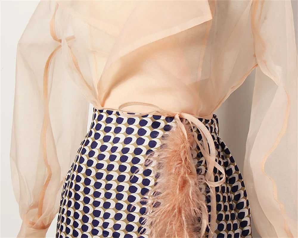 Zweiteiliges Chiffon-Sommer-Set mit Gürtel und Rock – Maurelle