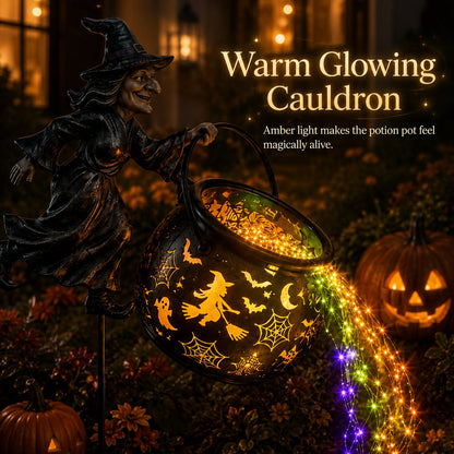 Halloween Witch Cauldron Garden Light with Colorful Glow and Spooky Projections 5