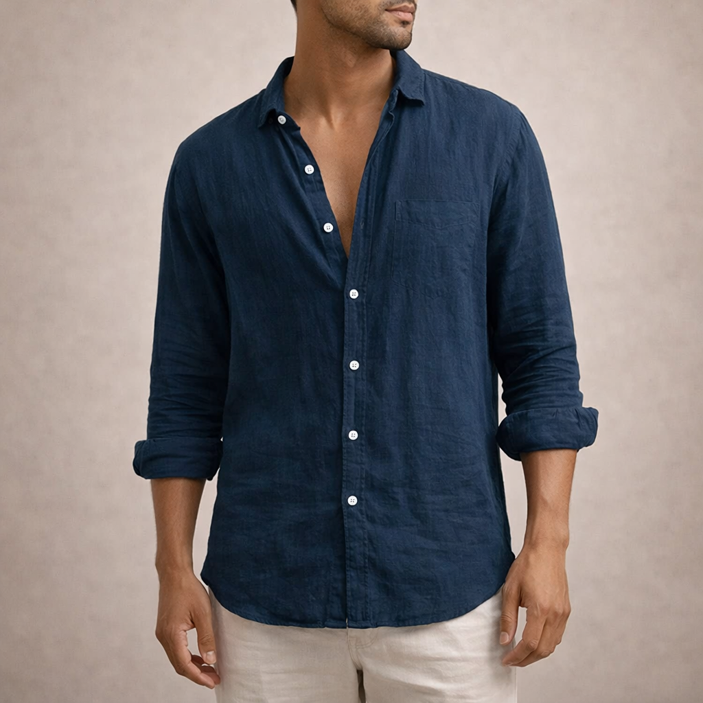 Men's Regular Fit Linen Button-Down Casual Shirt 7