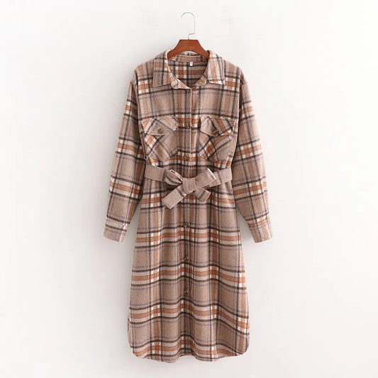 Kariertes Herbstkleid mit Gürtel – Elodie