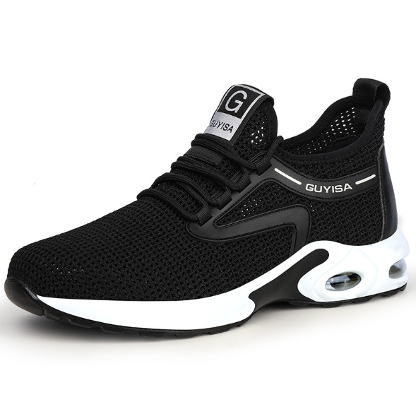Schwarzer Herren-Sneaker, atmungsaktiv, rutschfest, mit weißer Sohle, sportlich, GUYISA.