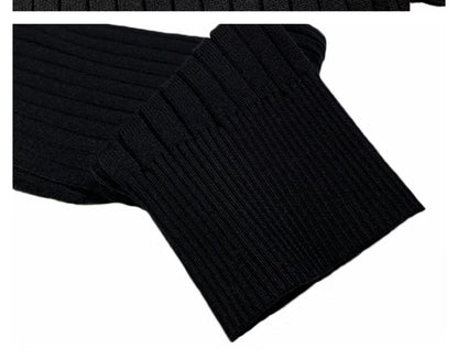 Schwarzer Strickpullover-Ärmel, geripptes Design, Baumwolle, modisch, warm, elegant.