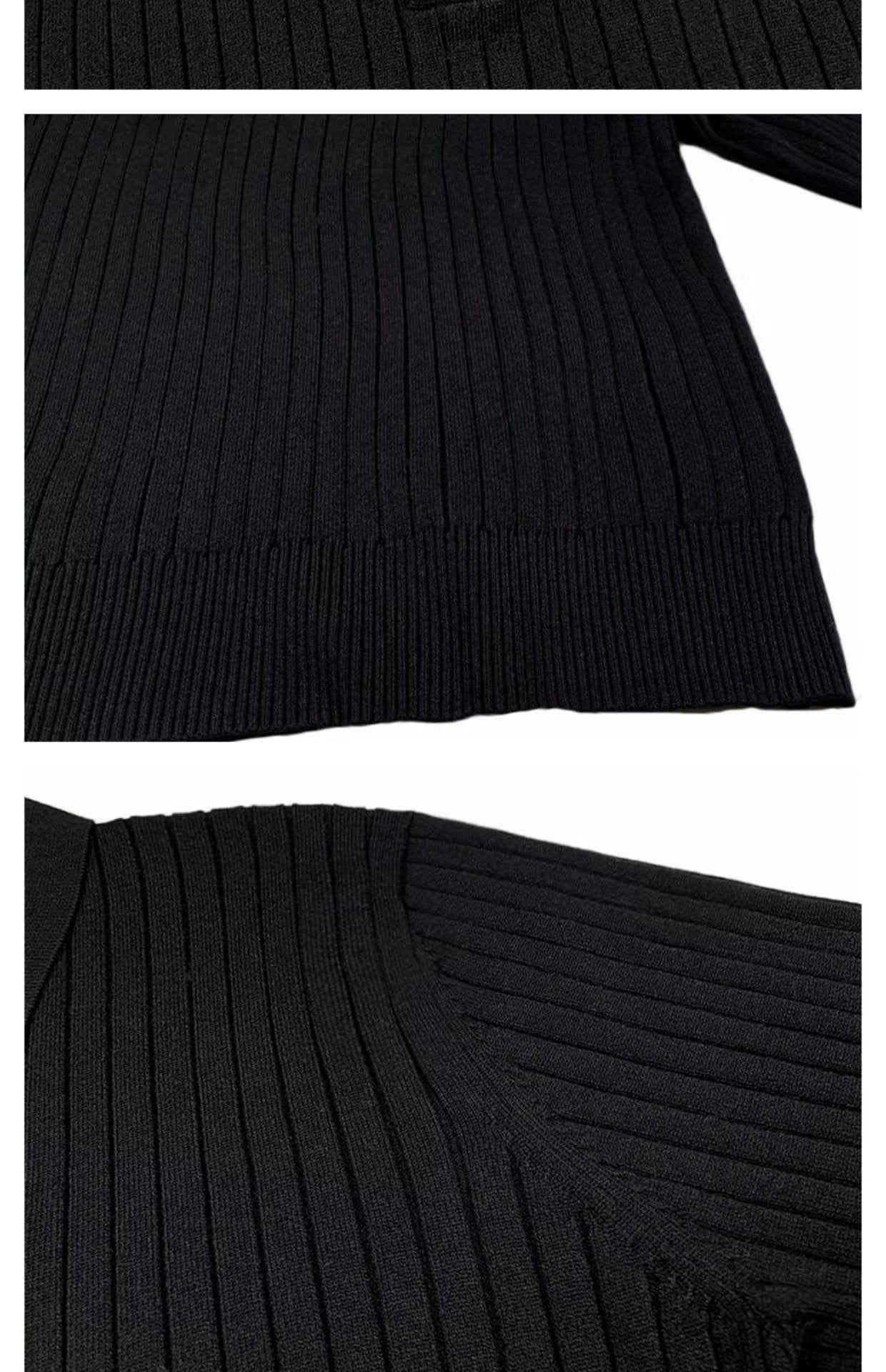 Schwarzer Strickpullover, geripptes Design, Baumwolle, modisch, warm, Herrenbekleidung.