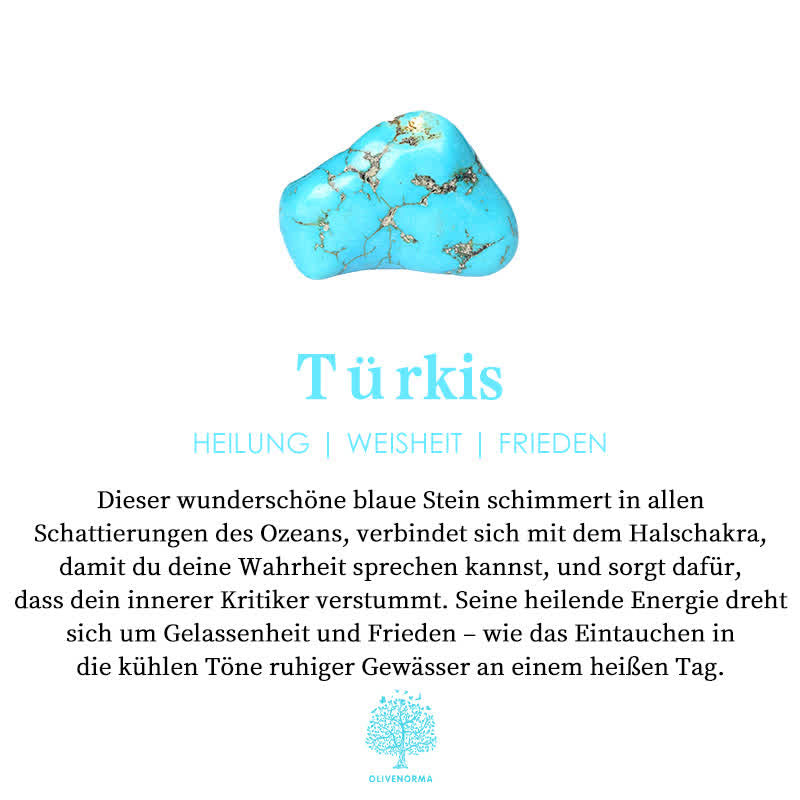 Türkis Edelstein, blau, Heilung, Weisheit, Frieden, Halschakra, beruhigende Energie.