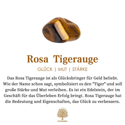 Tigerauge Edelstein, braun-gelb, Glücksbringer, Mut, Stärke, spirituelle Bedeutung, Olivenbaum.