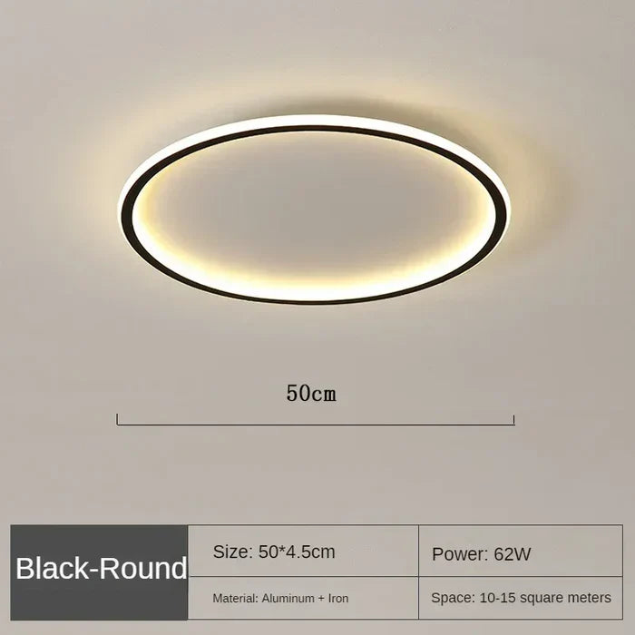 Runde schwarze LED-Deckenleuchte, 50cm, 62W, Aluminium, für 10-15m² Räume.