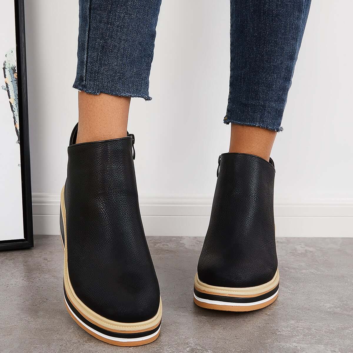 Trendige Damen Stiefeletten mit Reißverschluss und Plateau - Alessia