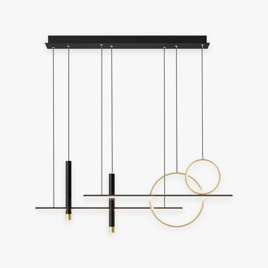 Moderne schwarze und goldene Pendelleuchte, geometrisches Design, Wohnzimmerbeleuchtung.