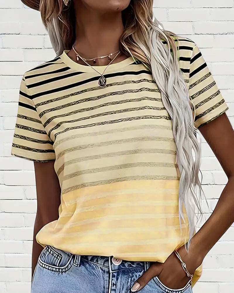 Gestreiftes Damen T-Shirt mit Rundhalsausschnitt & Farbverlauf – Melia