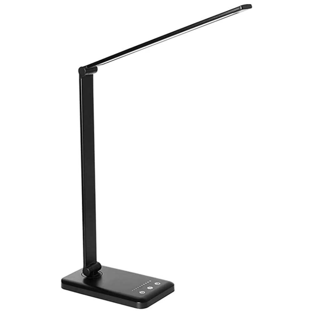 Schwarze LED-Schreibtischlampe, dimmbar, modern, Touch-Bedienung, energiesparend.