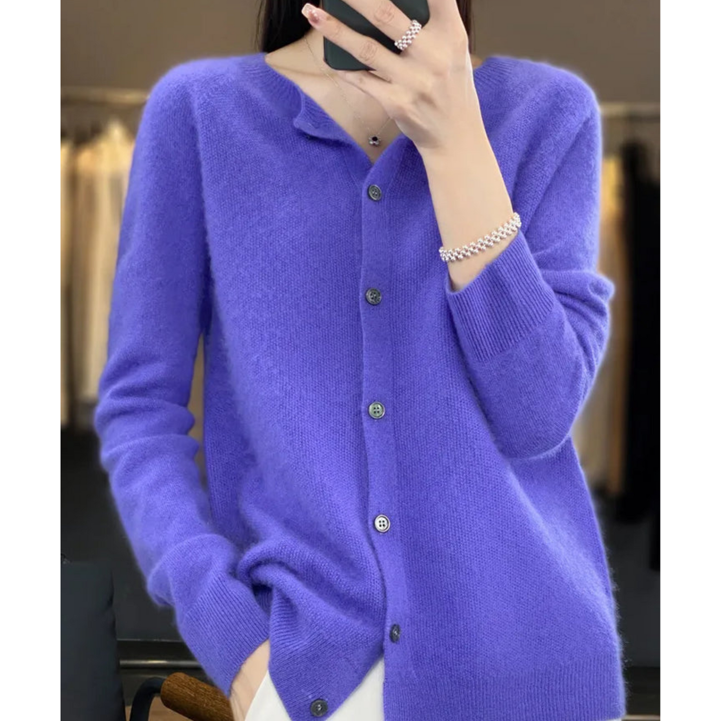 Damen Rundhals-Cardigan – Amalia Herbstzauber