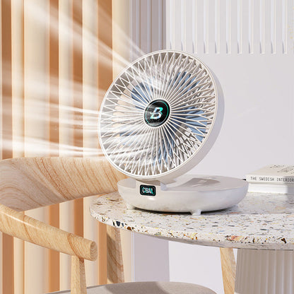 Weißer Tischventilator, rund, modern, leise, energiesparend, für Büro oder Zuhause.