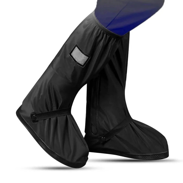 Schwarze wasserdichte Überschuhe, rutschfest, für Regenwetter, Outdoor-Aktivitäten.