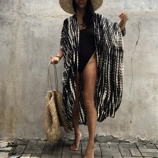 Boho-Chiffon-Strandbluse mit Kimono-Ärmeln – Ziva