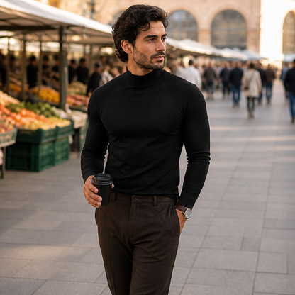 Men's Slim Fit Long Sleeve Tee with Foldable High Neck Collar 2