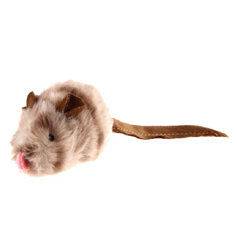 Plüschmaus Katzenspielzeug, grau-braun, mit Schwanz, aus weichem Material, interaktives Haustierzubehör.