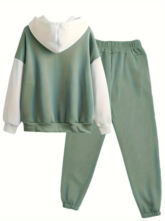 Grüner Kapuzenpullover und Jogginghose Set, Unisex, Freizeitmode, Baumwolle, bequem.