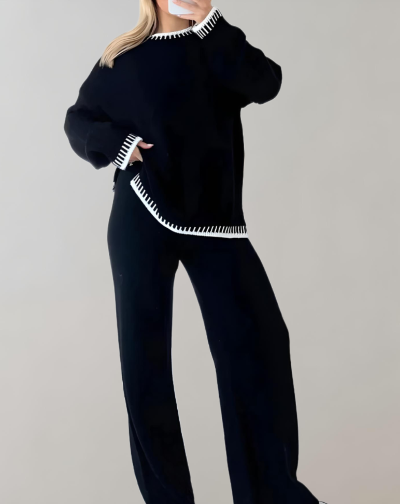Zweiteiliges Damen-Set, schwarz, stilvoll, nachhaltig, bequem, ideal für Alltag und Freizeit.