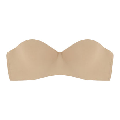 Beiger trägerloser nahtloser Damen-BH, bequem, weich, ohne Bügel, ideal für Sport.