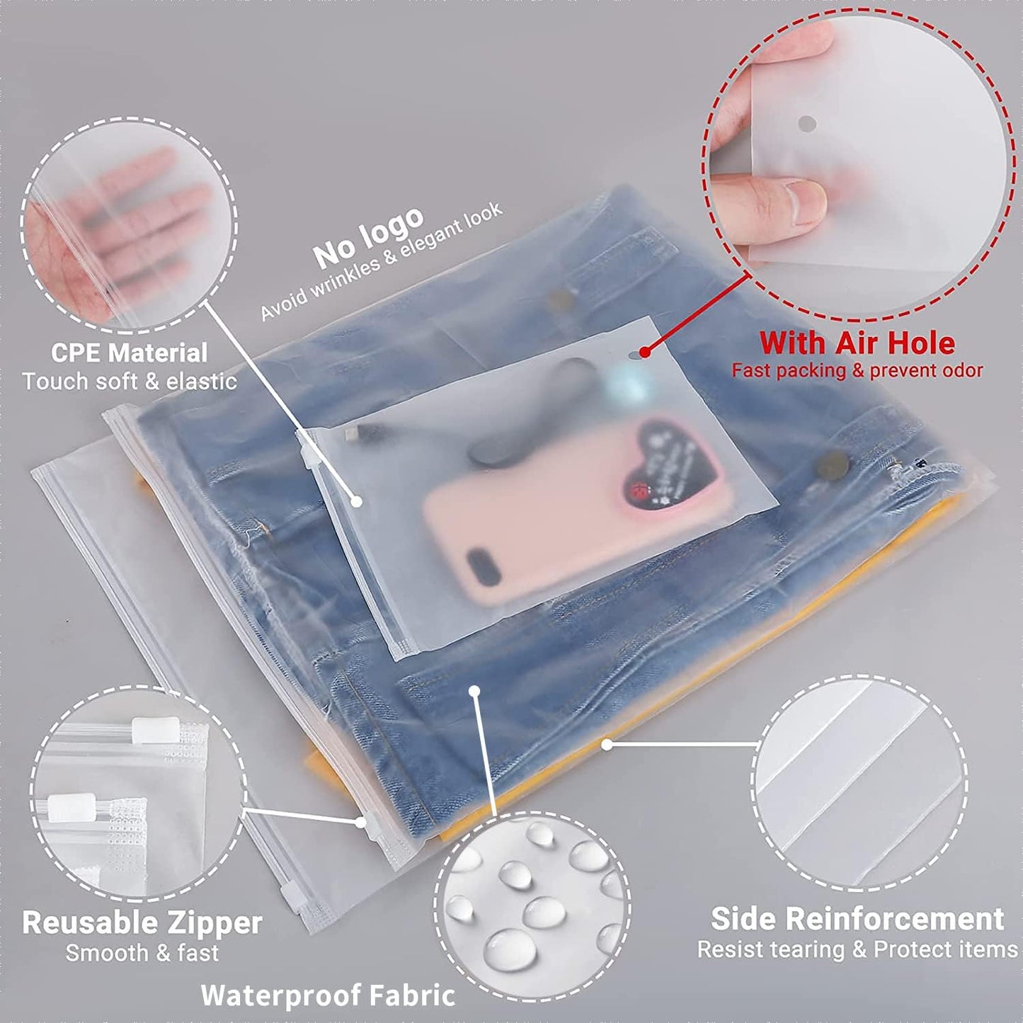 Vielseitige Gefrostete Zip-Aufbewahrungsbeutel – 20er-Pack Kunststoff-Kleiderschutzhüllen (Kaufe 2 Sets, erhalte 1 GRATIS)