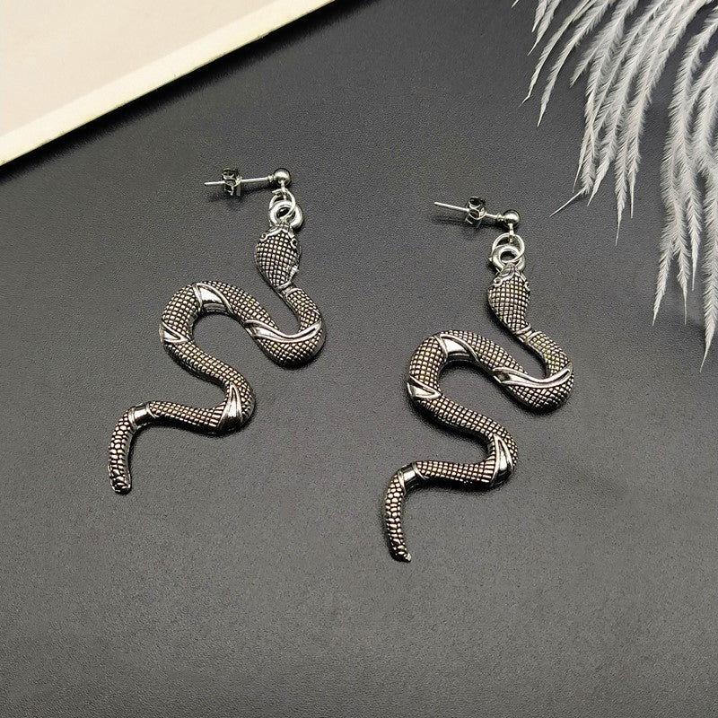 Vintage Schlangenform Ohrringe, silber, Retro-Design, Damen Schmuck, modisch, hängend.