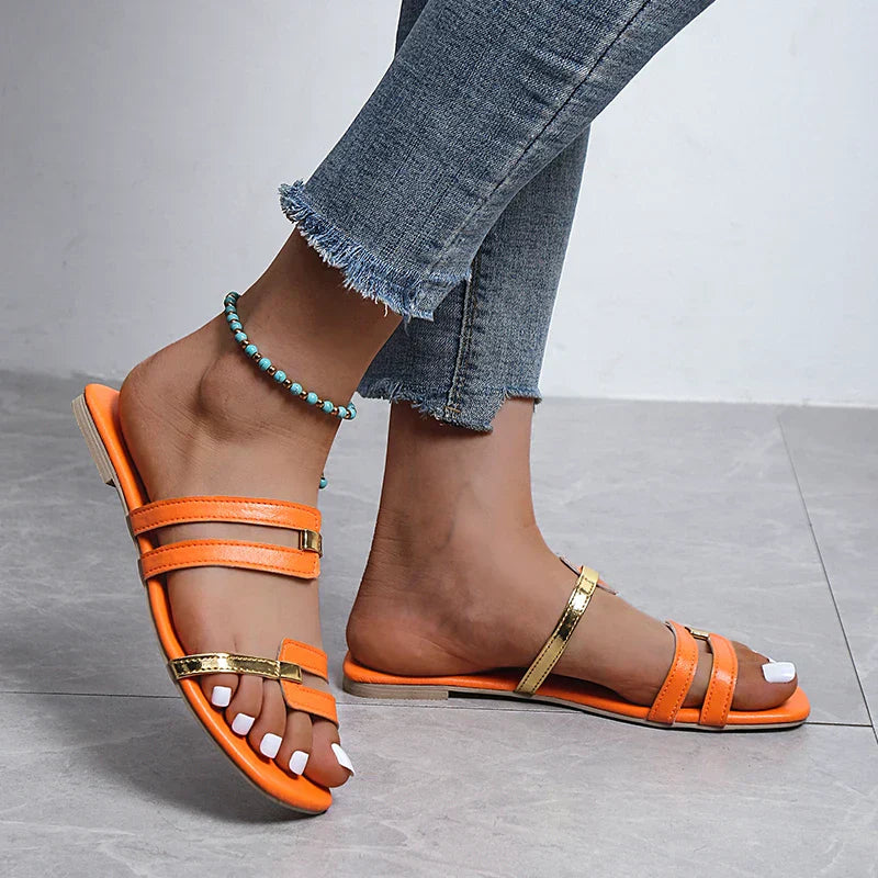 Damen flache Sommerschlappen mit offener Zehenpartie – Avianne