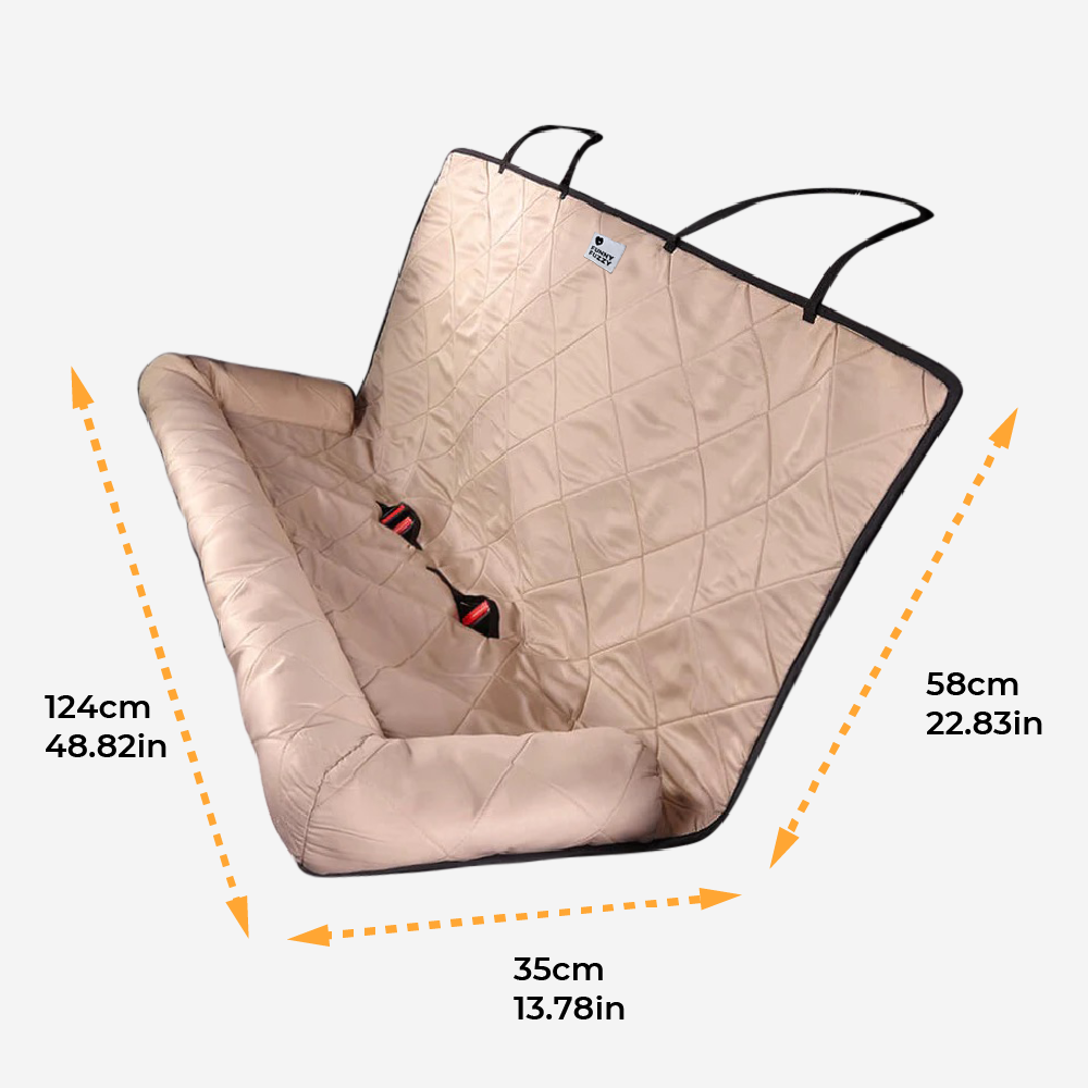 Wasserdichte Autoschondecke beige, Rücksitz, gesteppter Stoff, Hundezubehör, 124x58x35cm.