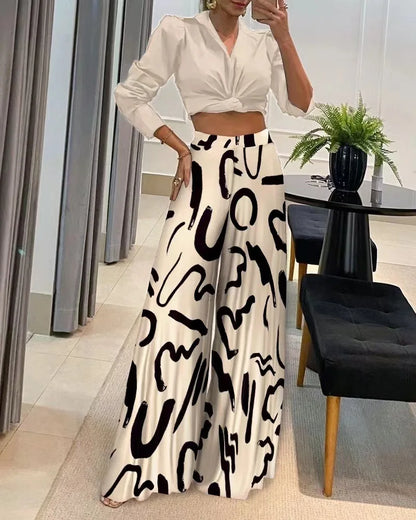 Damenhose mit weitem Bein, schwarz-weißes Muster, Frühling Sommer Mode 2024, lässig elegant