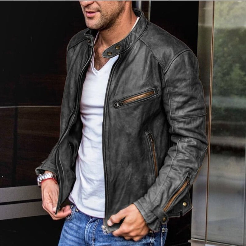 Herren-Lederjacke mit wetterfester Herbstbeschichtung – Leandro