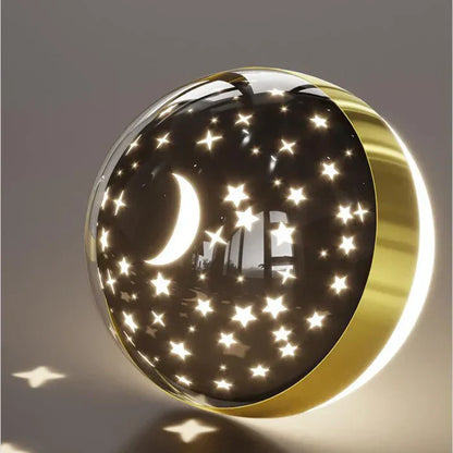 Mond- und Sternenlampe, goldener Rand, LED-Nachtlicht, dekorative Beleuchtung, modern.