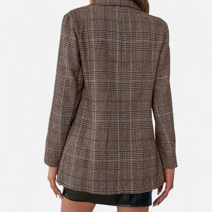 Women's Single-Breasted Plaid Blazer, Tailored Fit, Brown 4