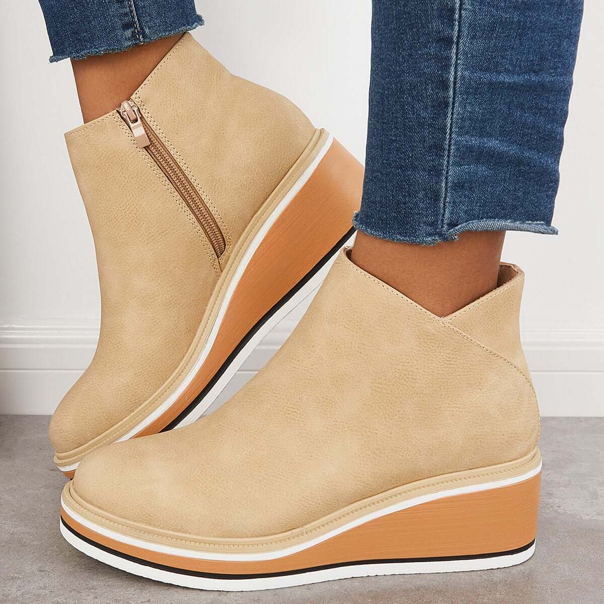 Trendige Damen Stiefeletten mit Reißverschluss und Plateau - Alessia