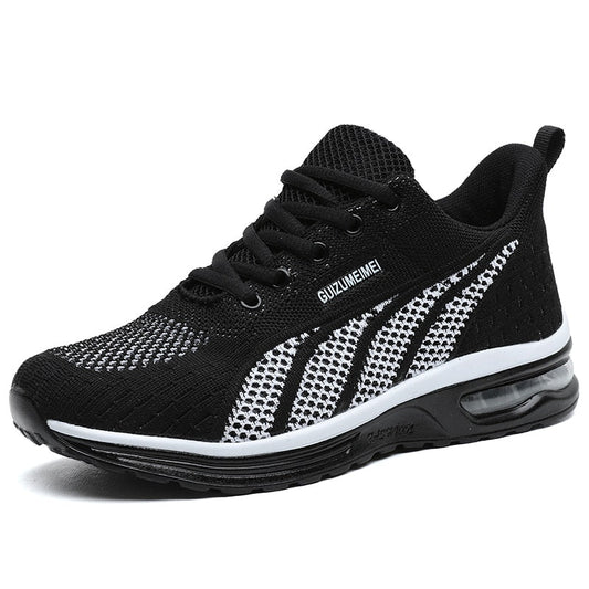 Schwarzer Sportschuh mit weißem Muster, atmungsaktiv, rutschfeste Sohle, Herren Sneaker.