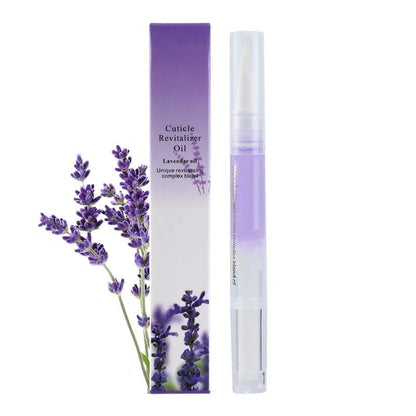 Pflegestift mit violettem Öl neben seiner lila Verpackung, daneben Lavendelzweige 14
