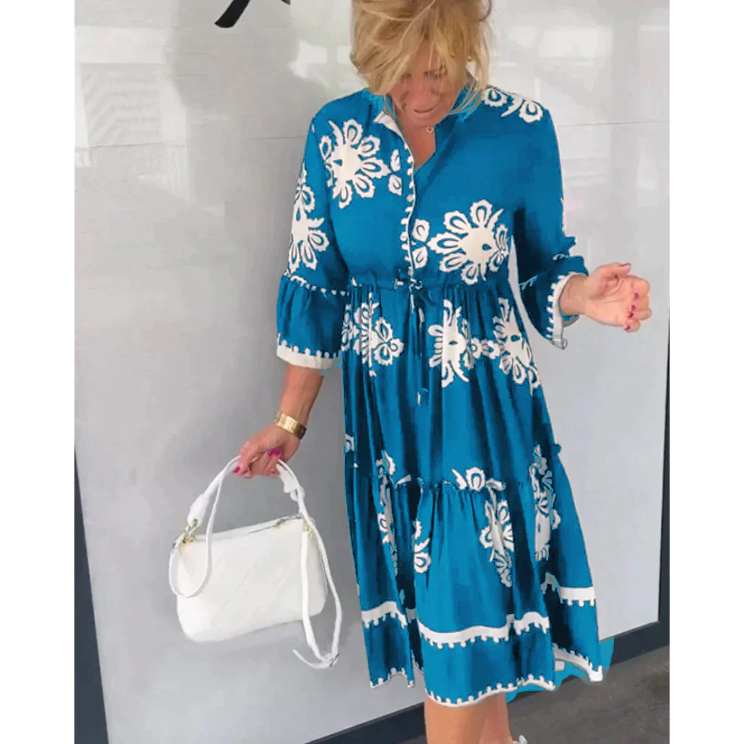 Modisches Kleid mit Blumenmuster und 3/4-Ärmeln – Elin