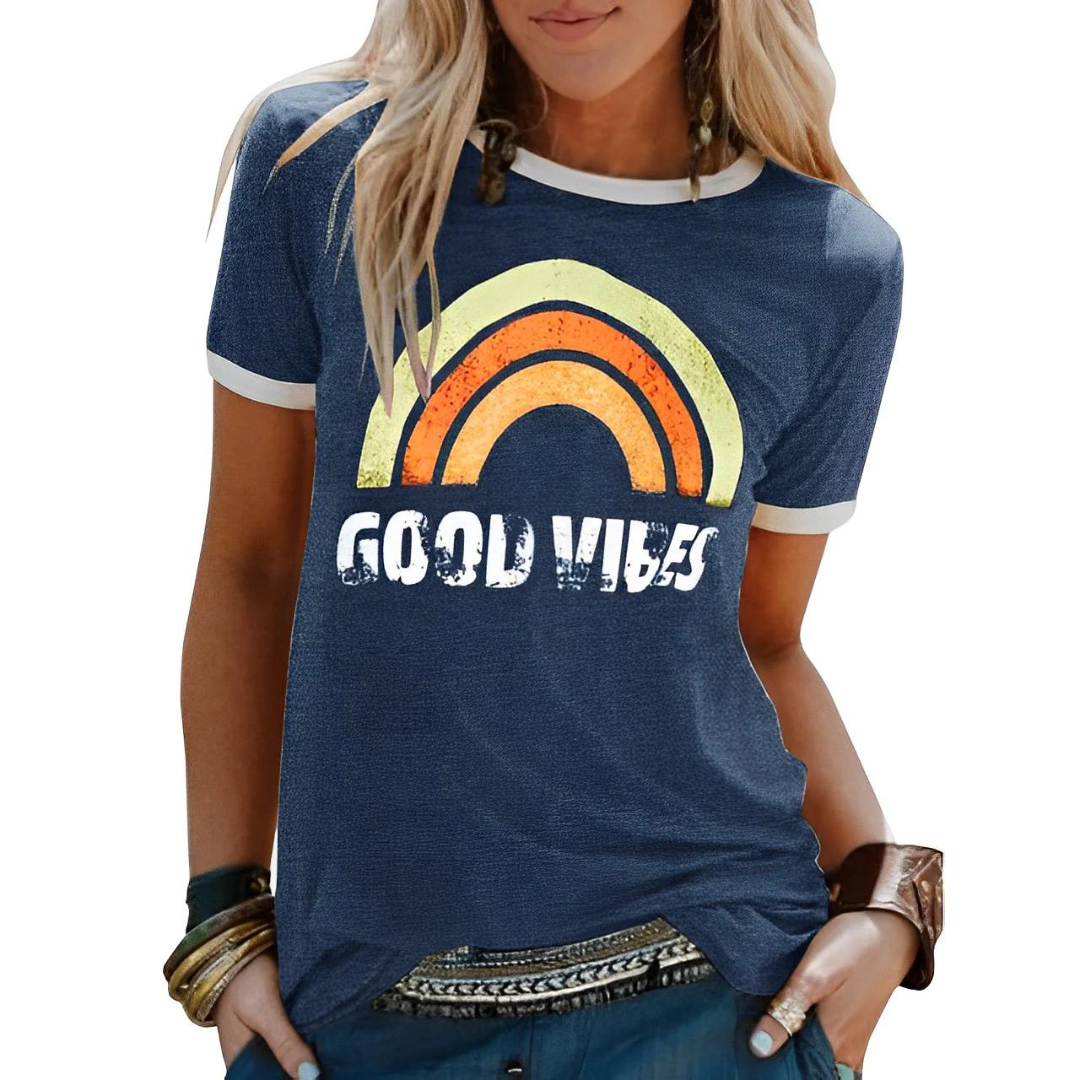 Damen-T-Shirt mit Regenbogenaufdruck – Sunny
