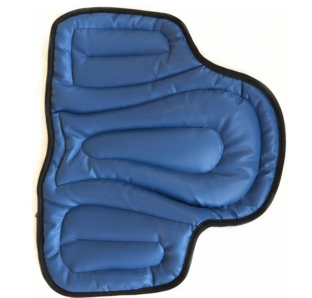 Blaues Sitzkissen mit schwarzer Einfassung und gesteppten Polsterstreifen, flach von oben fotografiert 10