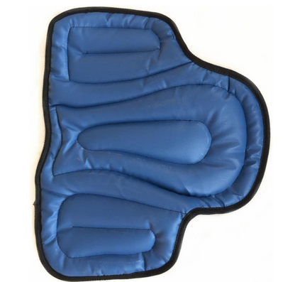 Blaues Sitzkissen mit schwarzer Einfassung und gesteppten Polsterstreifen, flach von oben fotografiert 10