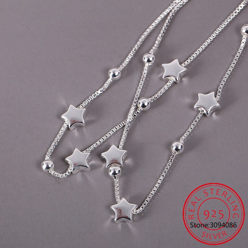 925 Sterling Silber Halskette mit Sternanhängern, modisches Schmuckdesign für Damen.