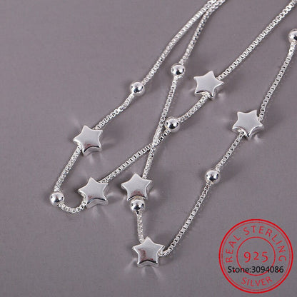 925 Sterling Silber Halskette mit Sternanhängern, modisches Schmuckdesign für Damen.