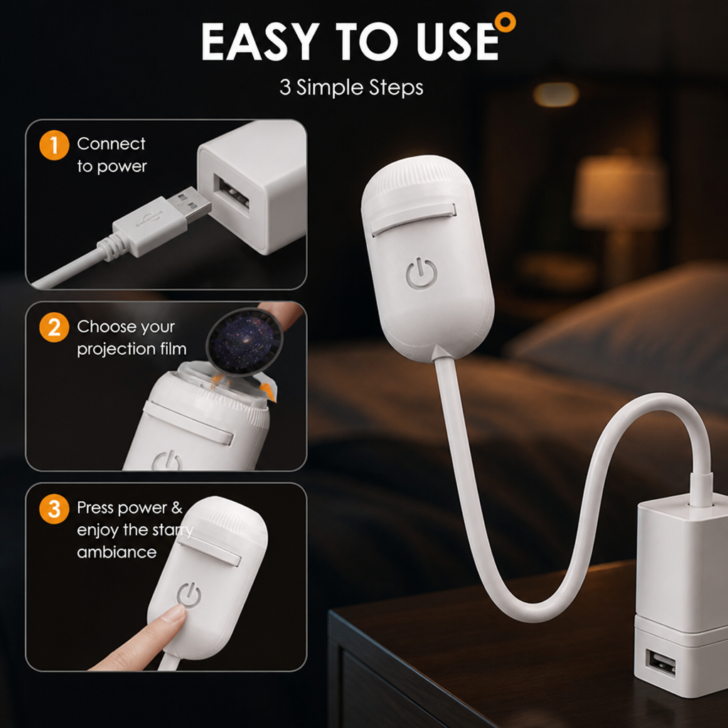 2-in-1 Star Projector & Warm Night Light with Interchangeable Films, USB Powered 5