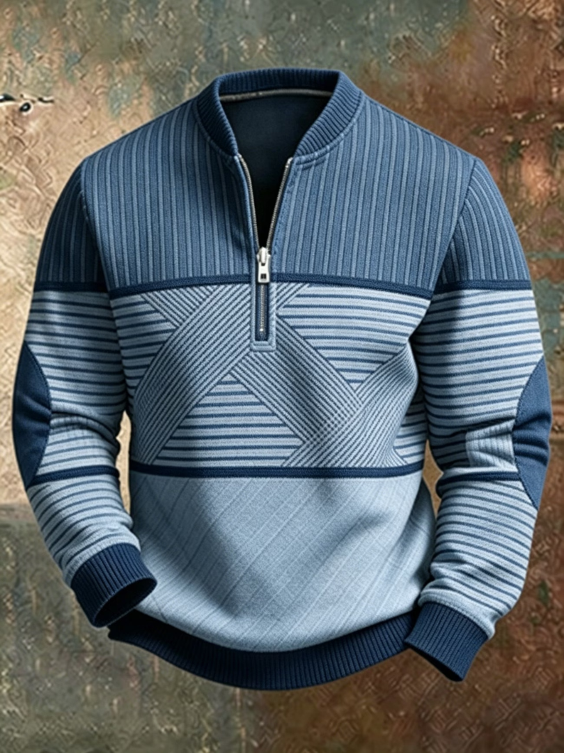 Men's Mock Neck Sweater with Graphic Pattern and Half Zip 3