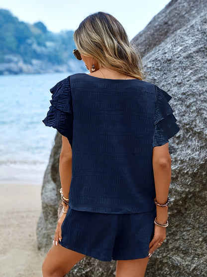 Zweiteiliges Set mit Rüschenärmeln und locker sitzenden Shorts – Livana