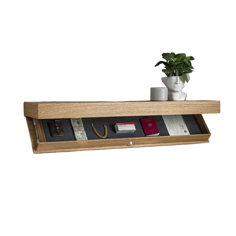 Solid Wood Floating Wall Shelf with Hidden Compartment | Minimalist Design 3