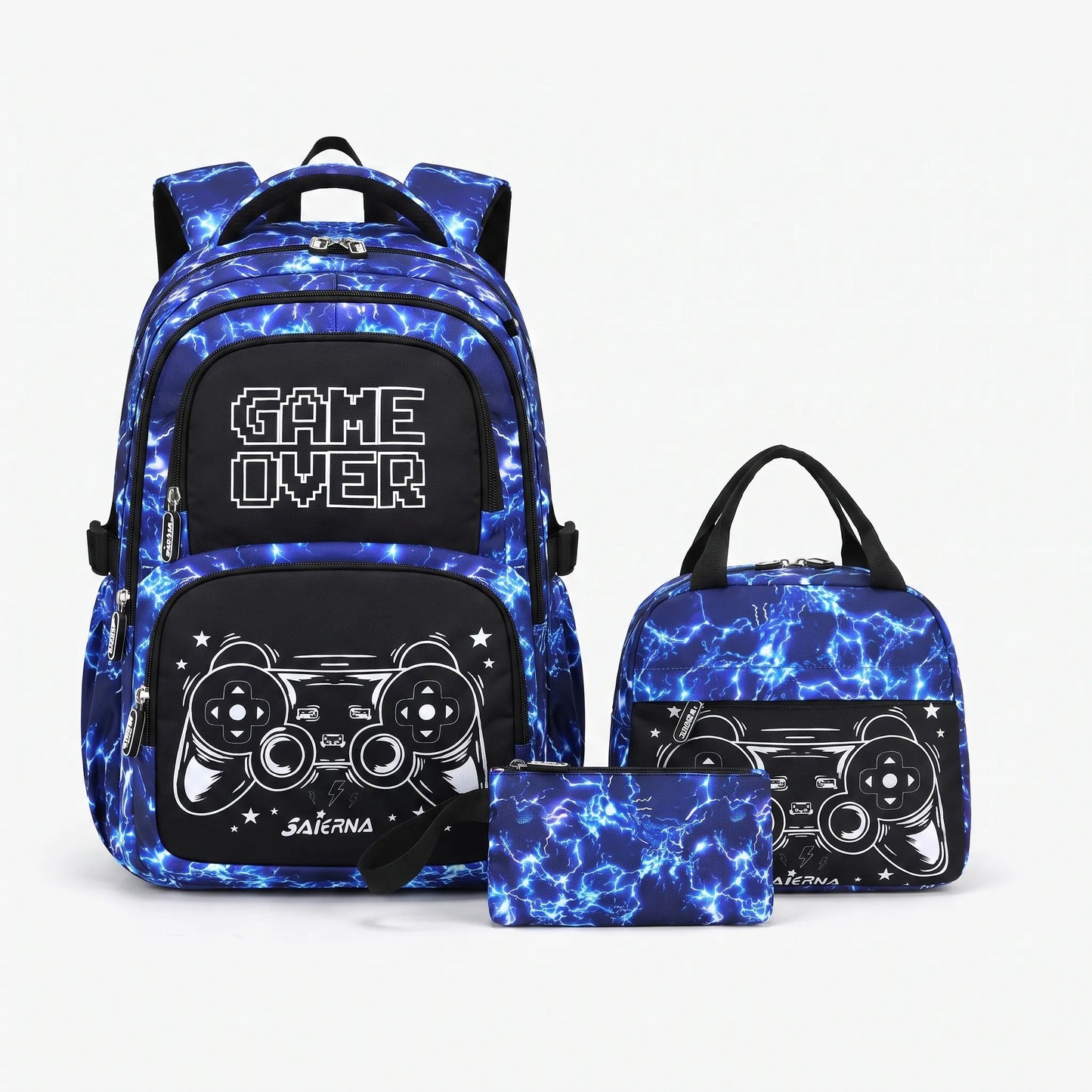 3-Teiliges Schulrucksack Set Im Gaming-Design - Luminoz
